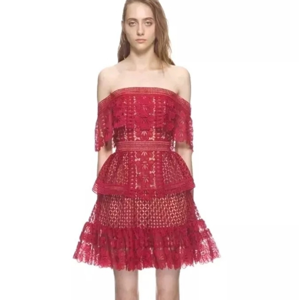 Self Portrait Dress Red Lace Cocktail Mini
